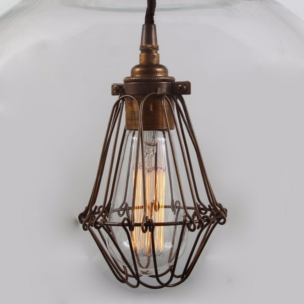Antique Brass & Bronze Globe Cage Pendant Light - Robyn Collection, 35cm
