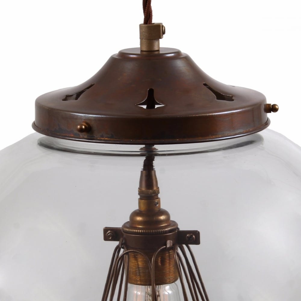 Antique Brass & Bronze Globe Cage Pendant Light - Robyn Collection, 35cm