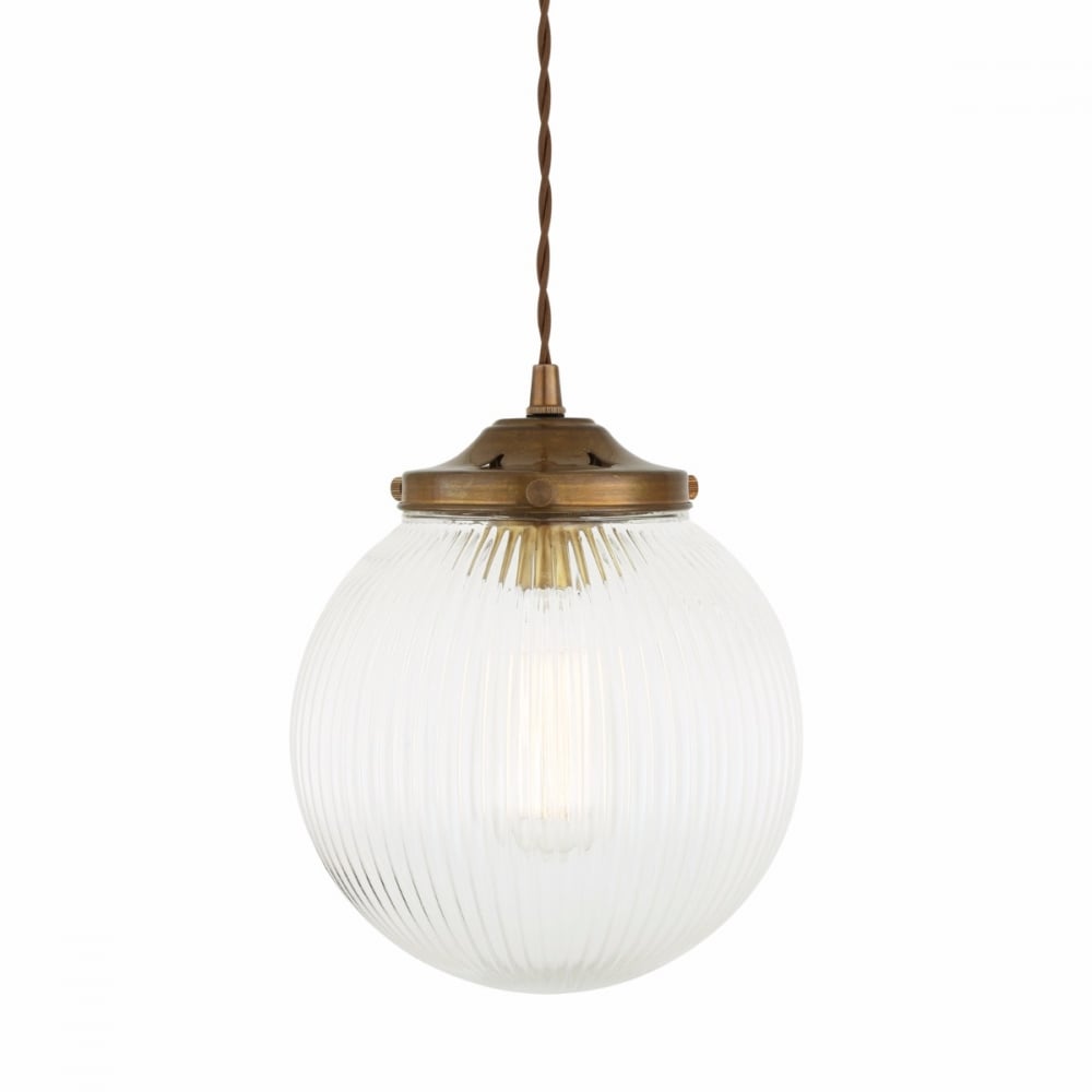 Elegant Opal Globe Pendant Light with Antique Brass Finish (200mm)