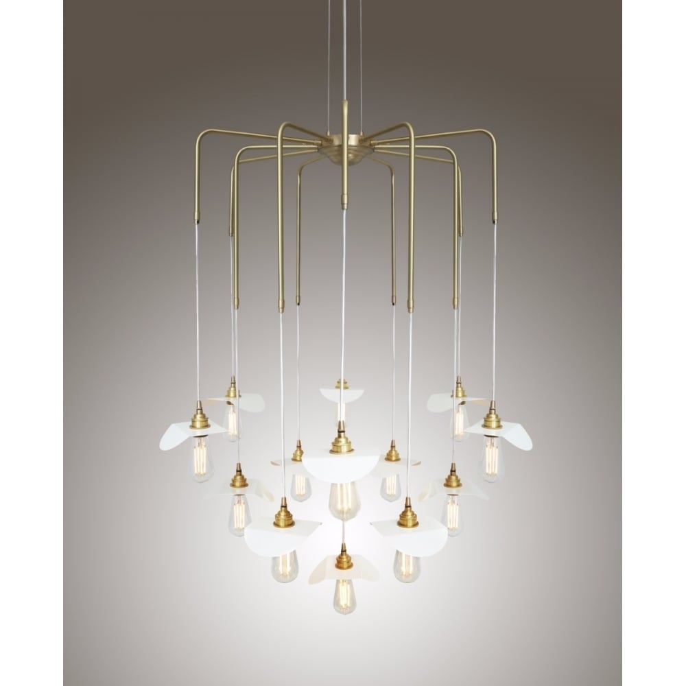Elegant Petal Brass Chandelier with White Fabric Accents