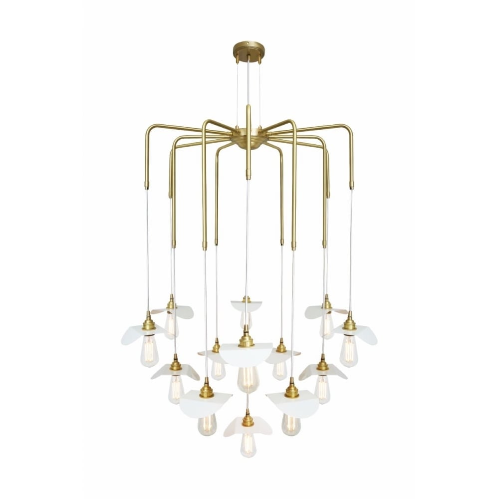 Elegant Petal Brass Chandelier with White Fabric Accents