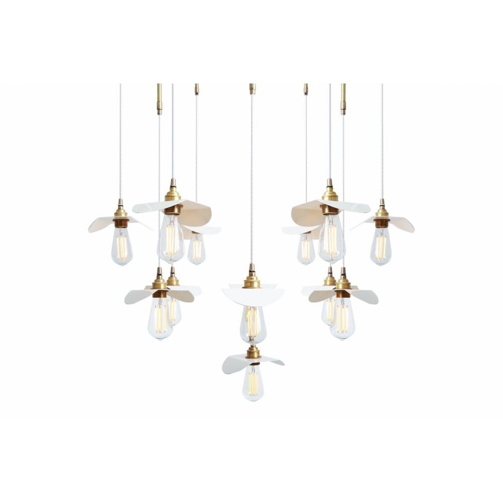 Elegant Petal Brass Chandelier with White Fabric Accents