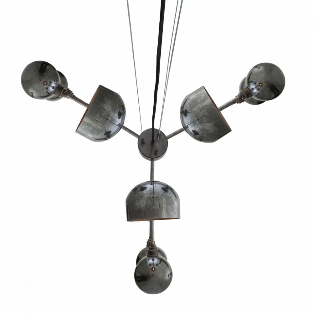Retro Brass Comala Chandelier with Open Bowl Shades