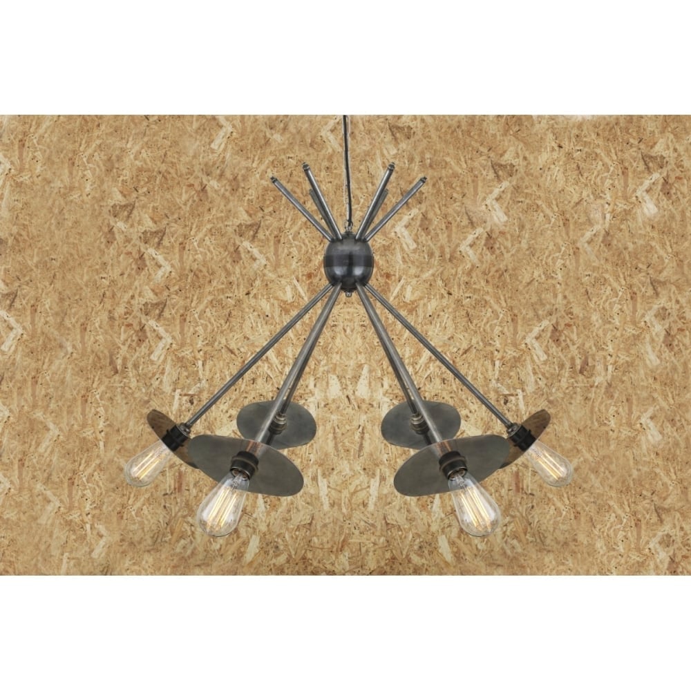 Vintage Nara Brass Ceiling Chandelier with 6 Industrial Rods