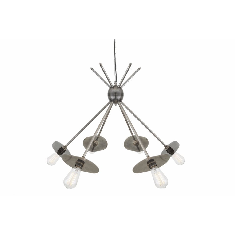 Vintage Nara Brass Ceiling Chandelier with 6 Industrial Rods