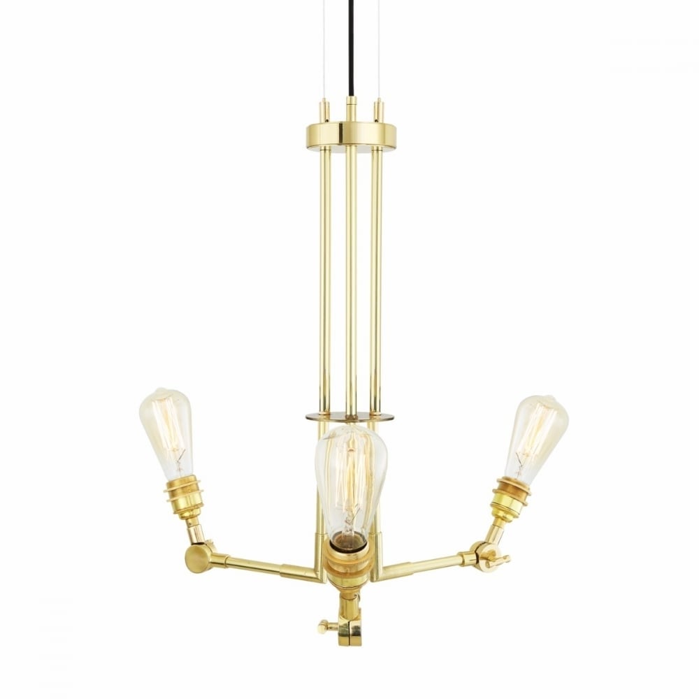 Filiatra Vintage Brass Triple-Arm Industrial Chandelier