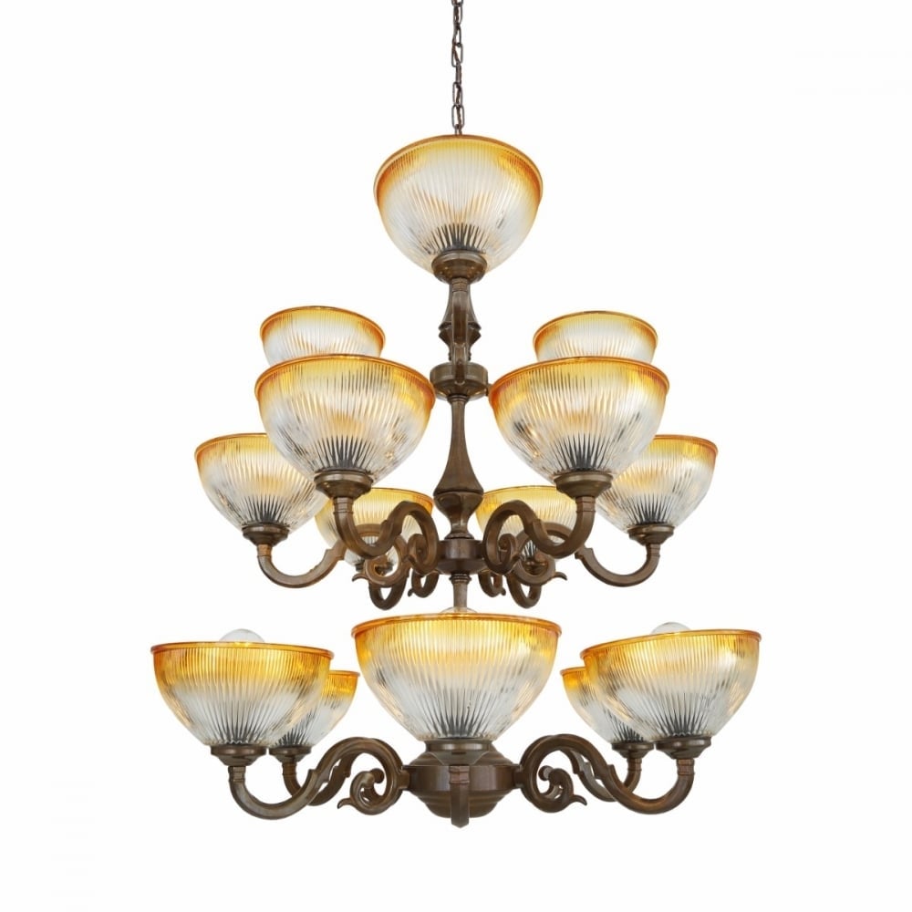Tawau Vintage Brass and Glass Swirl Chandelier Luminaire