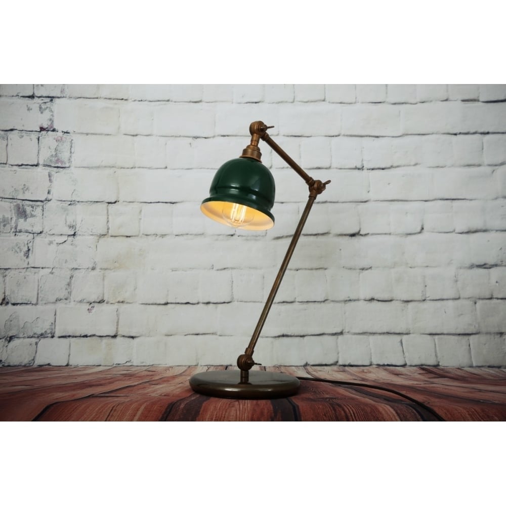 Antique Brass Industrial Table Lamp with Black Shade - Nico Collection