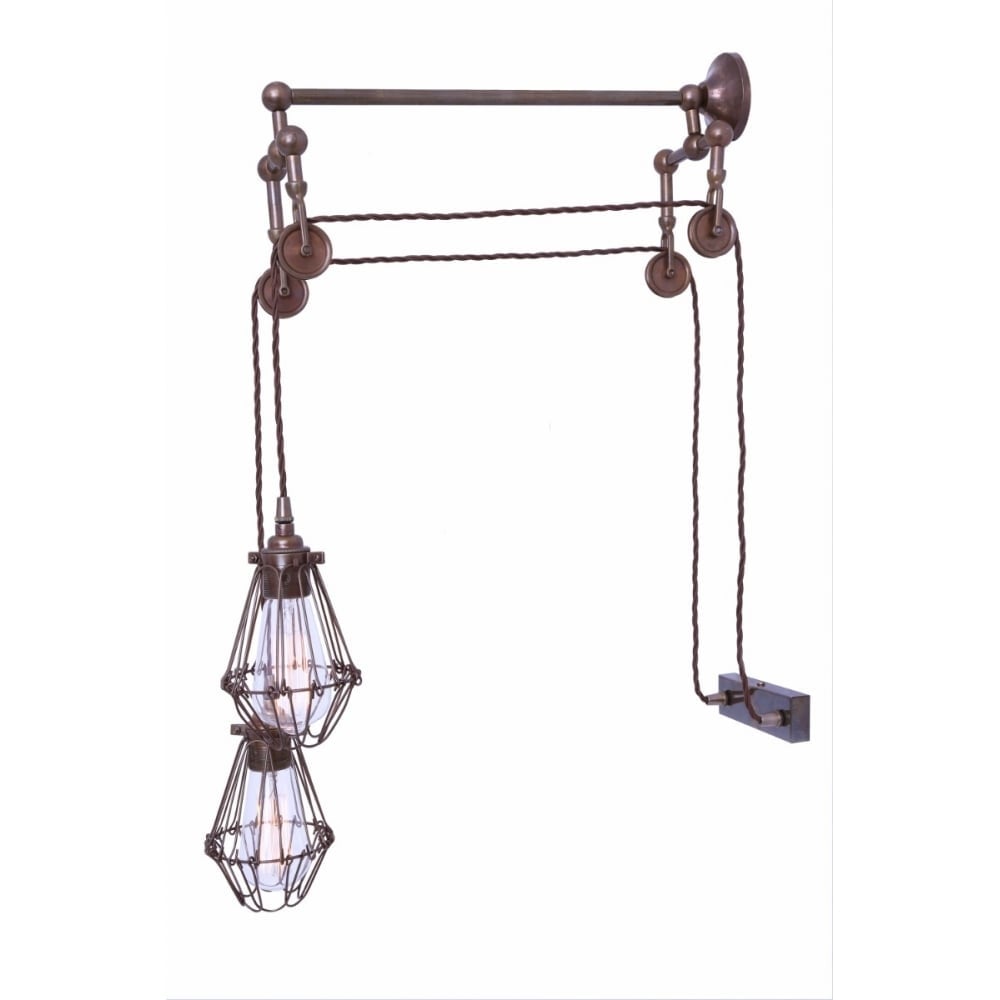 Industrial Elegance: Maxum Dual Cage Wall Light with Pulleys
