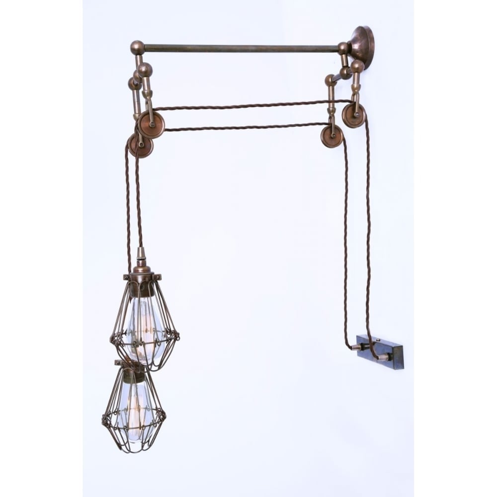 Industrial Elegance: Maxum Dual Cage Wall Light with Pulleys