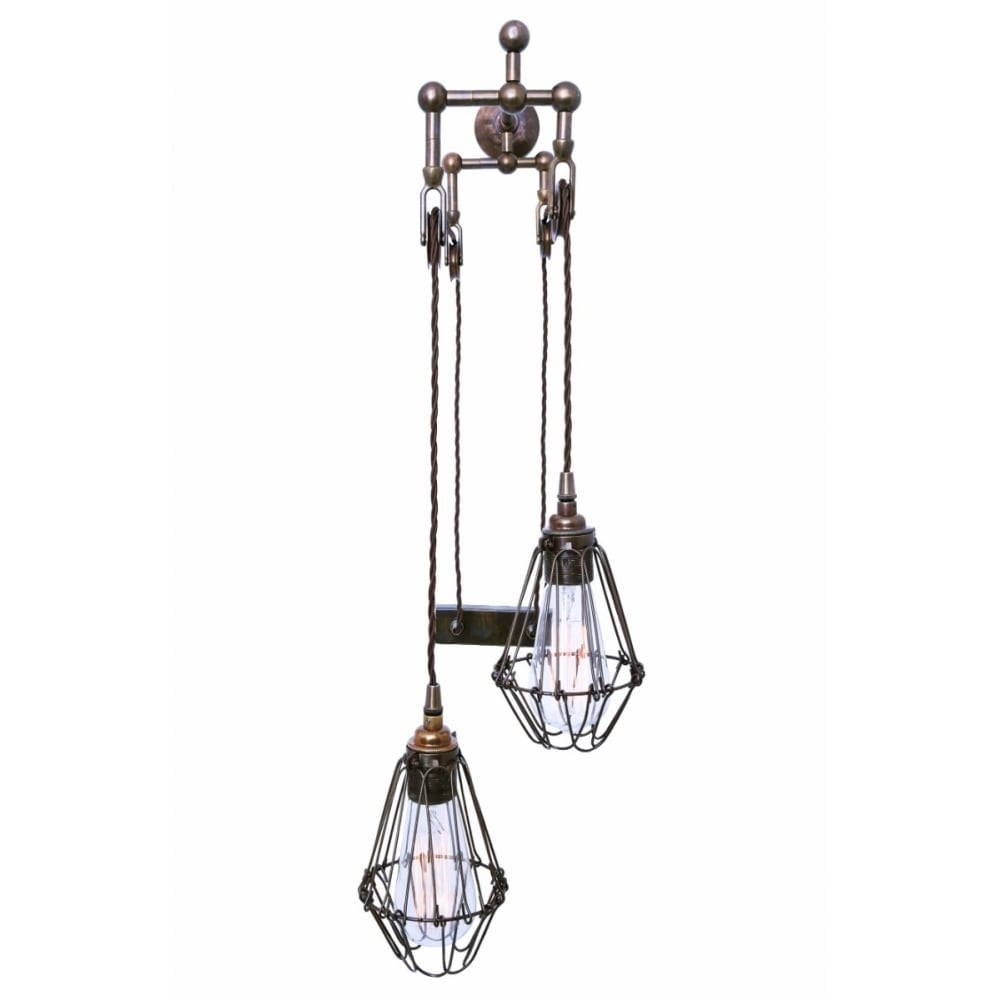 Industrial Elegance: Maxum Dual Cage Wall Light with Pulleys