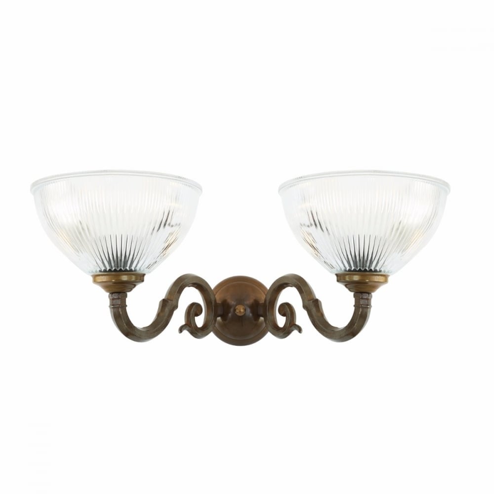 Tawau Vintage Brass and Clear Glass Double Wall Light