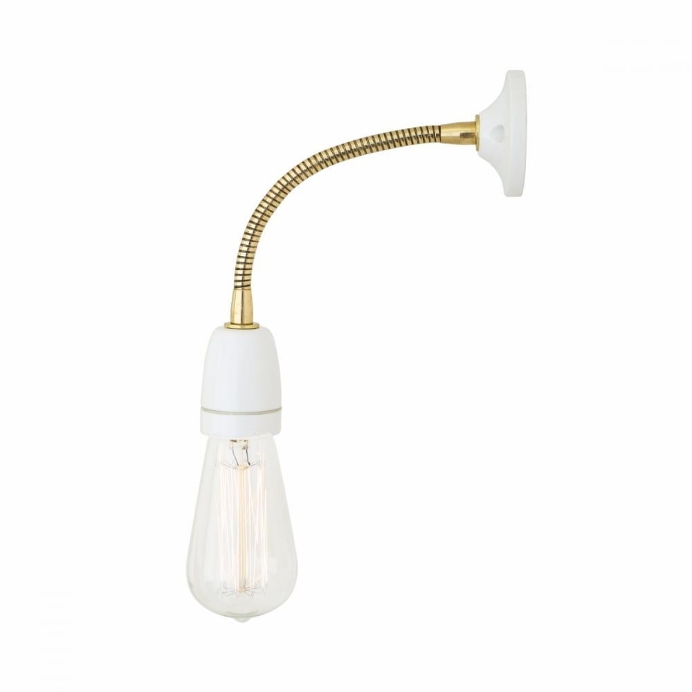 Bundoran Adjustable Brass and Ceramic Industrial Wall Light