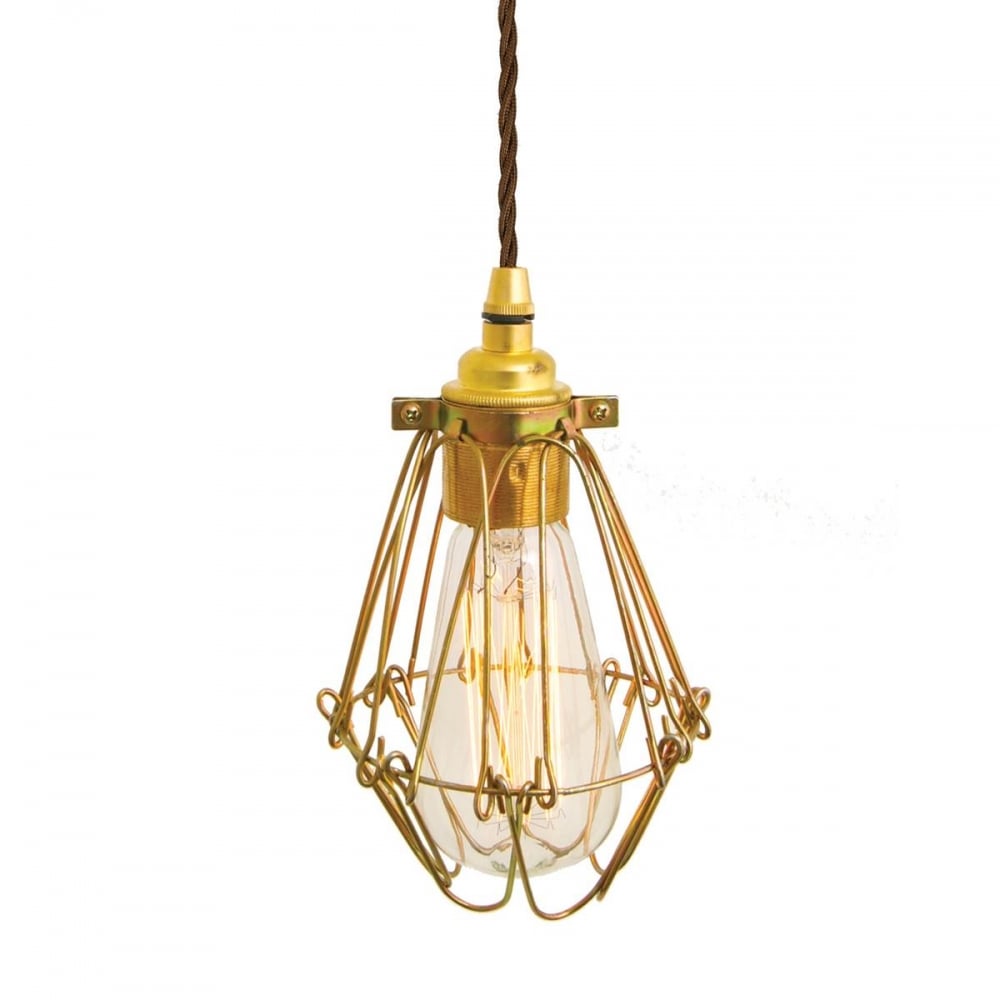 Praia Gold Zinc Cage Pendant with Black Cable