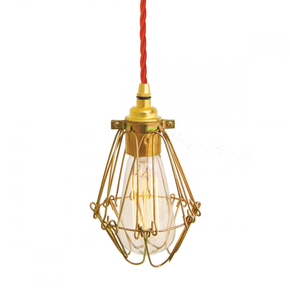 Praia Gold Zinc Cage Pendant with Black Cable