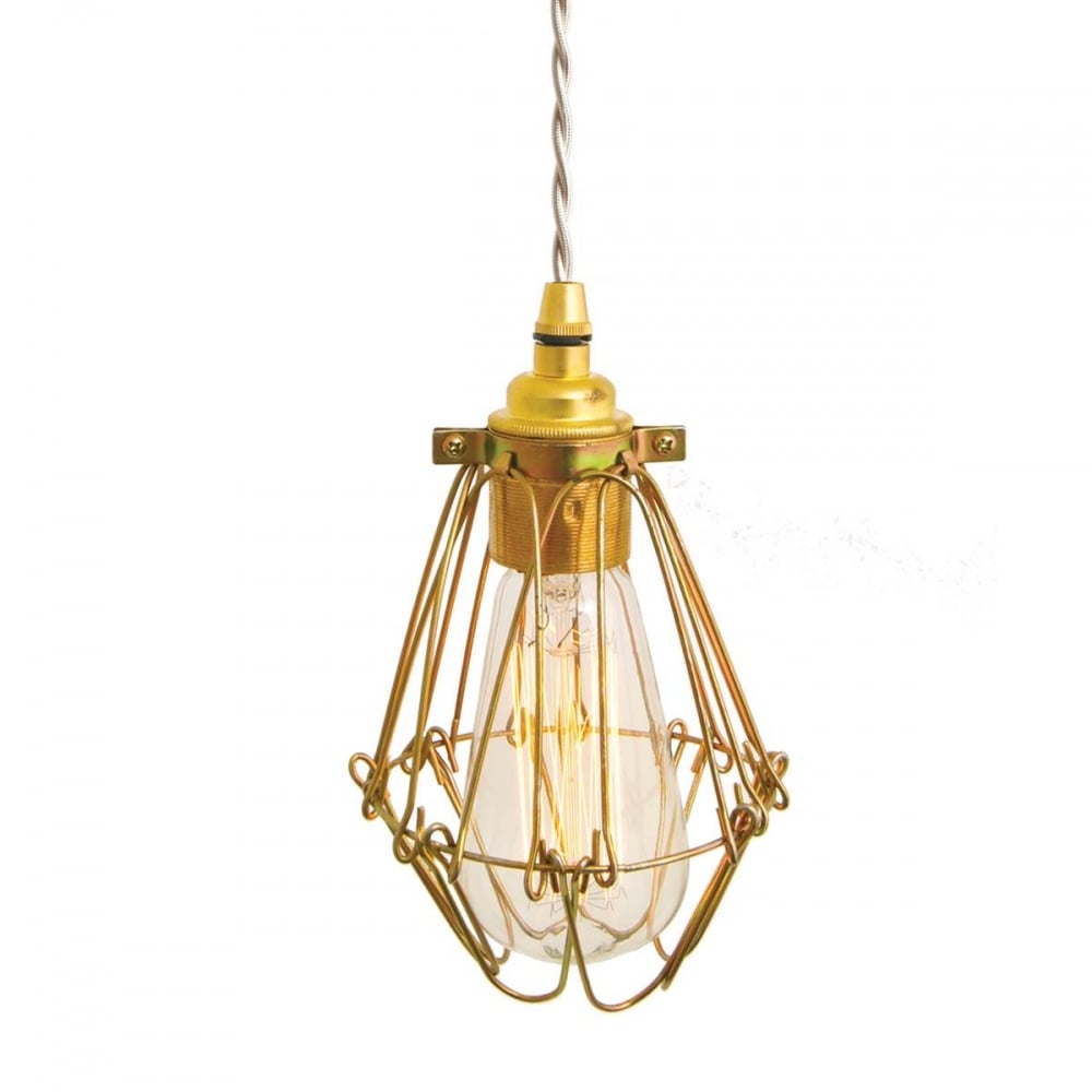 Praia Gold Zinc Cage Pendant with Black Cable