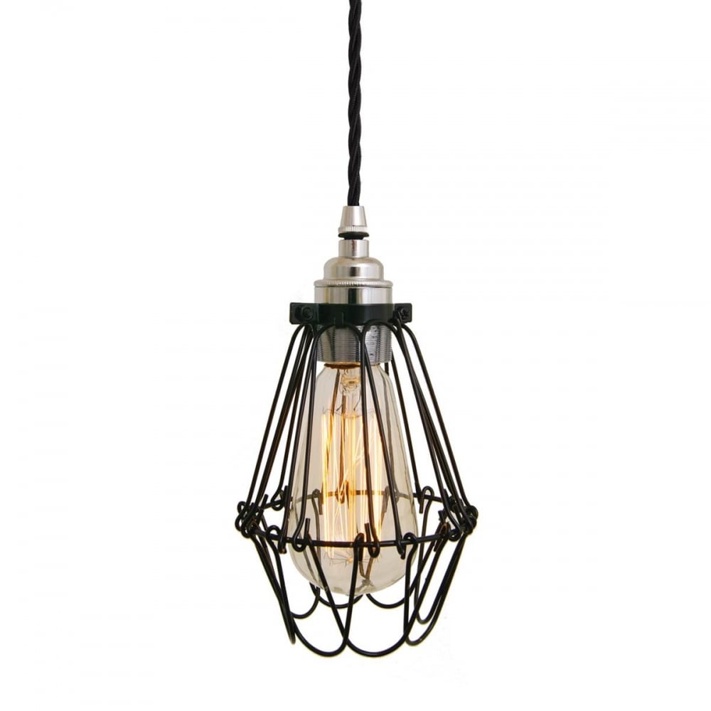Praia Industrial Cage Pendant Light with Black Cable