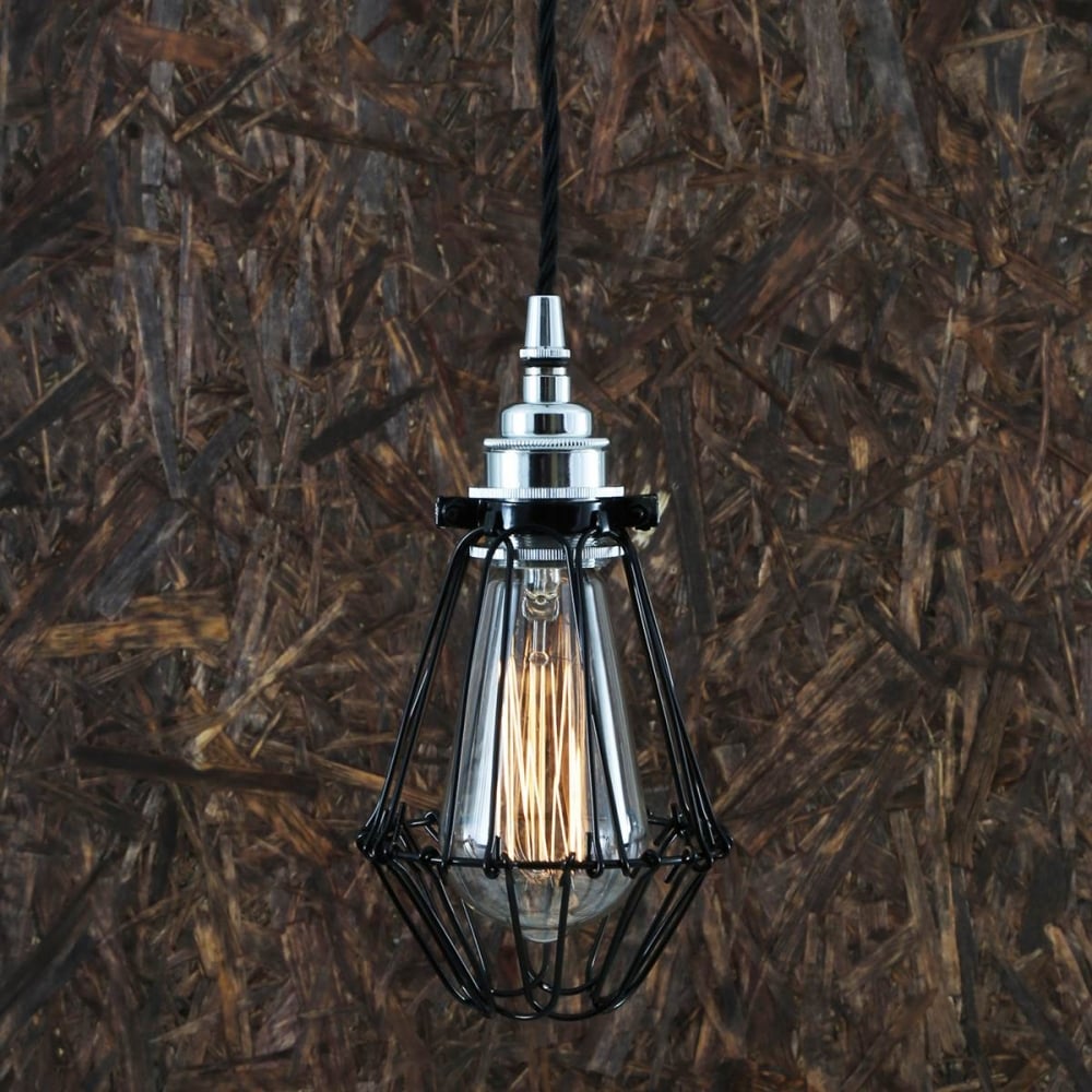 Praia Industrial Cage Pendant Light with Black Cable