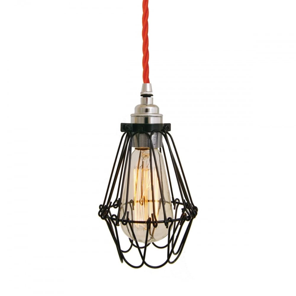 Praia Industrial Cage Pendant Light with Black Cable