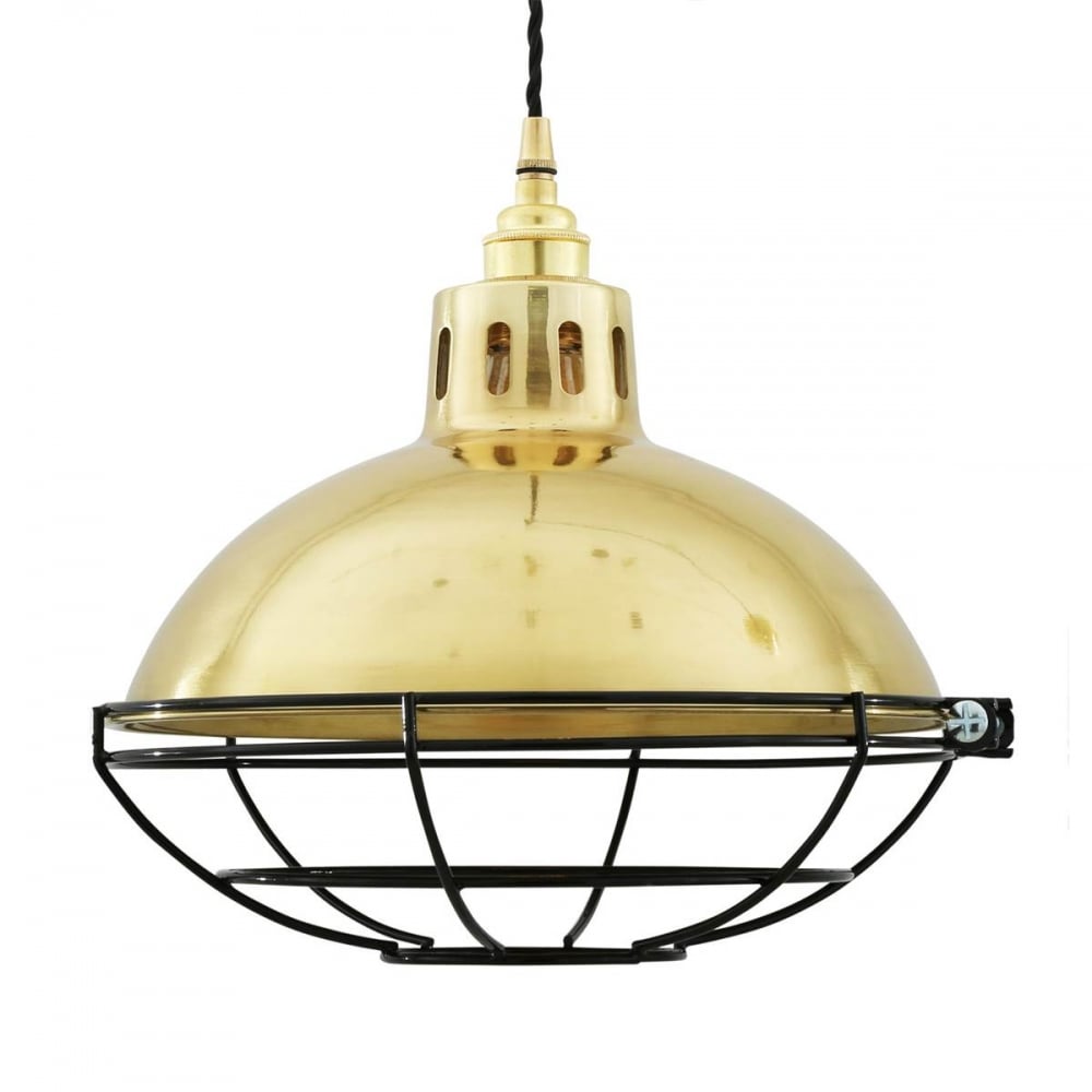Chester Cage Industrial Pendant Light in Antique Brass Finish
