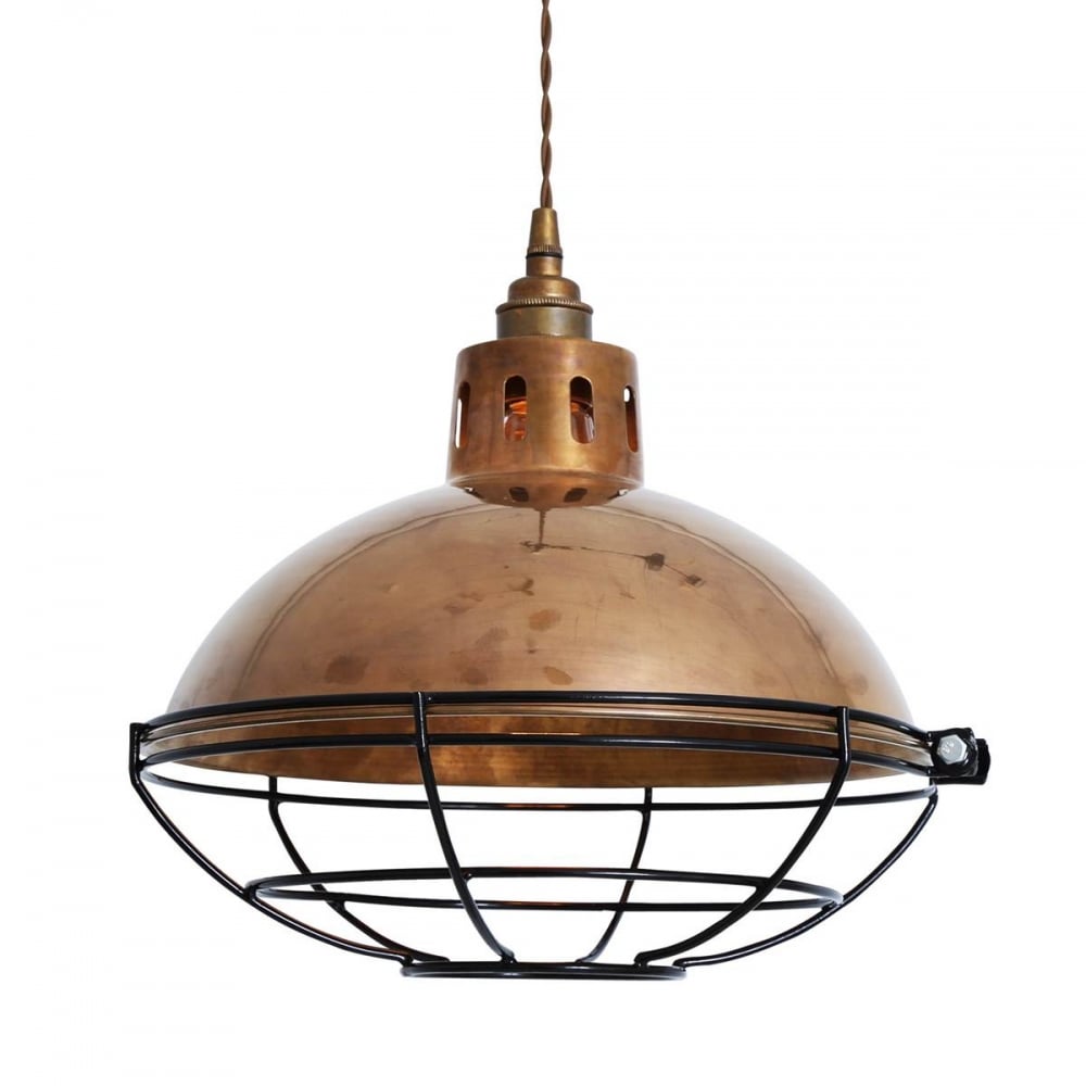 Chester Cage Industrial Pendant Light in Antique Brass Finish