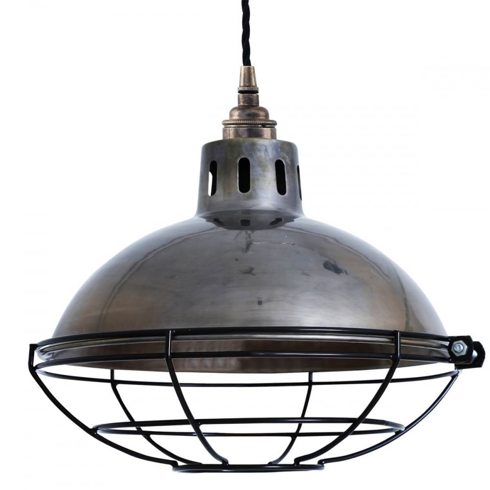 Chester Cage Industrial Pendant Light in Antique Brass Finish