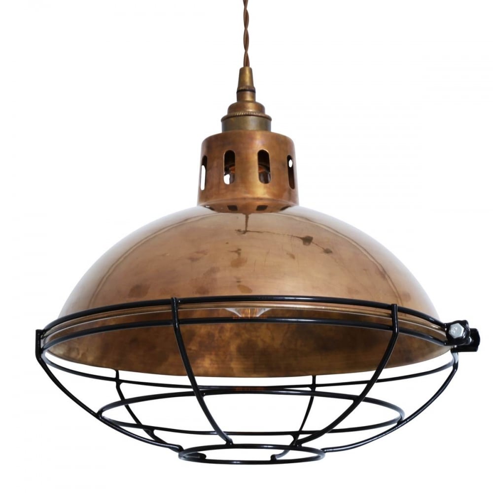 Chester Cage Industrial Pendant Light in Antique Brass Finish