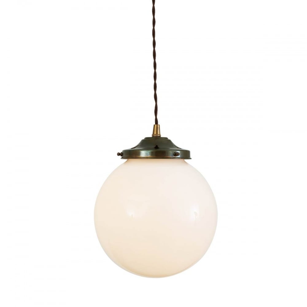 Gentry Antique Brass Opal Globe Pendant Light, 20cm