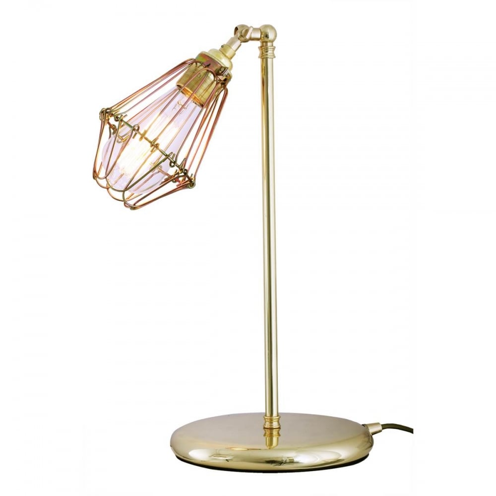 Praia Black Cage Table Lamp – Modern Industrial Design with Brass Accents