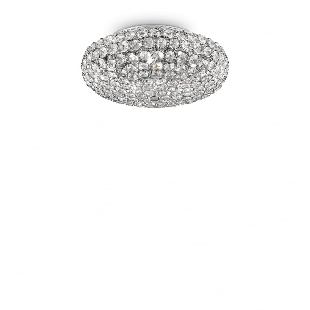 Contemporary Chrome & Crystal 5-Bulb Ceiling Light Fixture