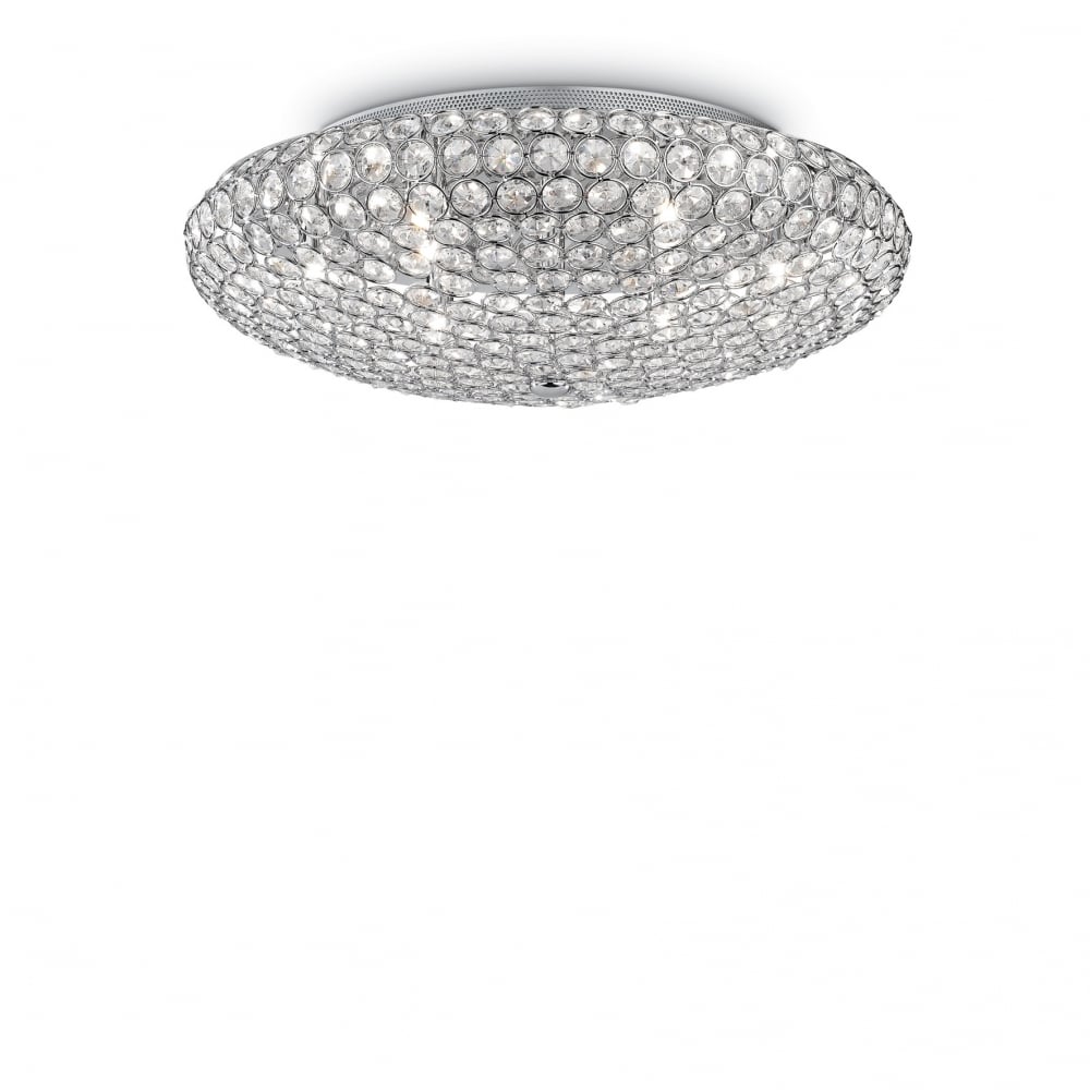 Modern Chrome and Crystal 9-Bulb Ceiling Fixture