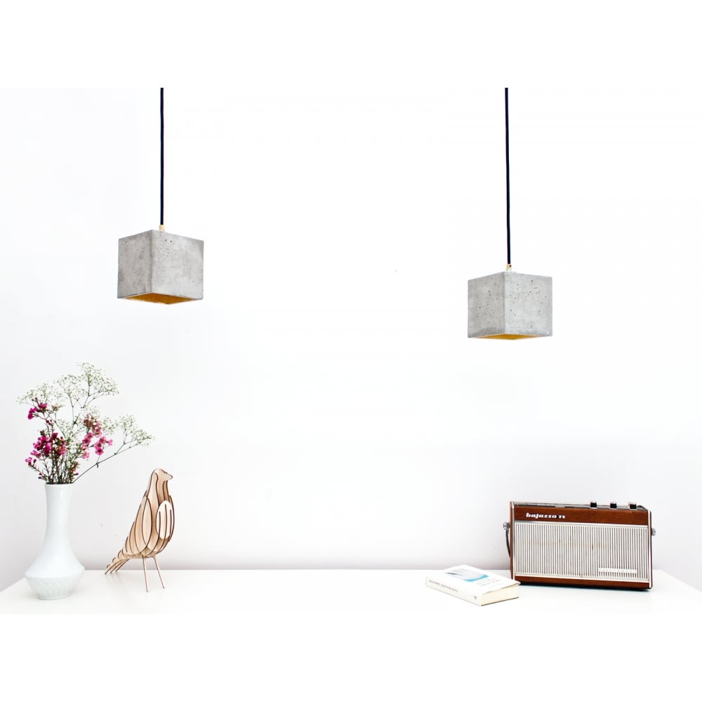 Contemporary Silver & Concrete Cubic Pendant Light