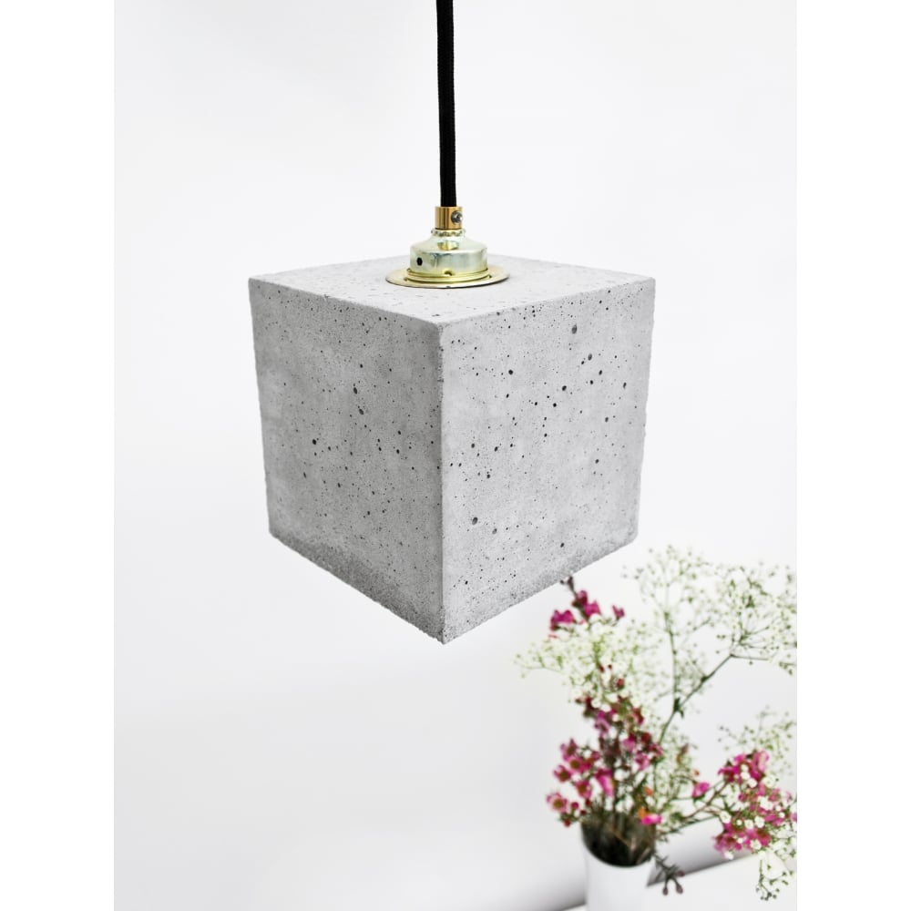 Contemporary Silver & Concrete Cubic Pendant Light