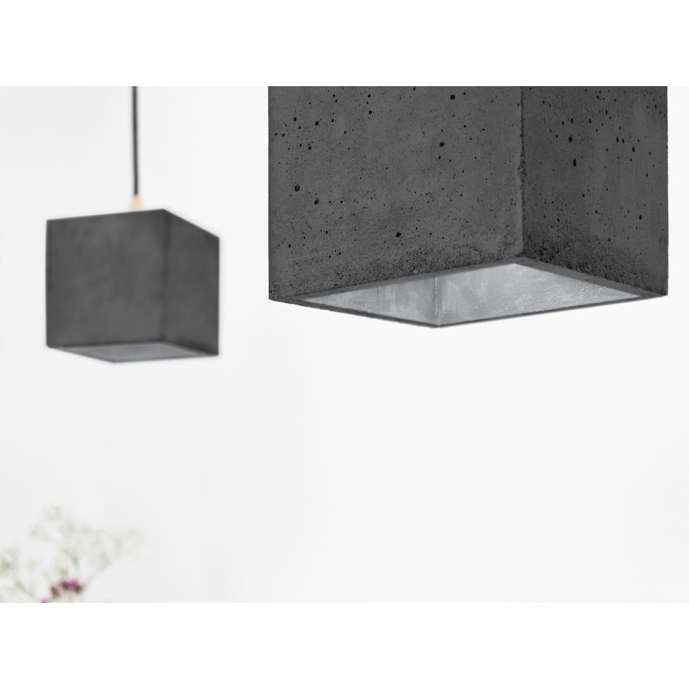 Contemporary Dark Grey and Silver Concrete Cube Pendant Light