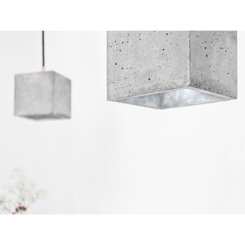 Contemporary Light Grey and Silver Concrete Cube Pendant Light