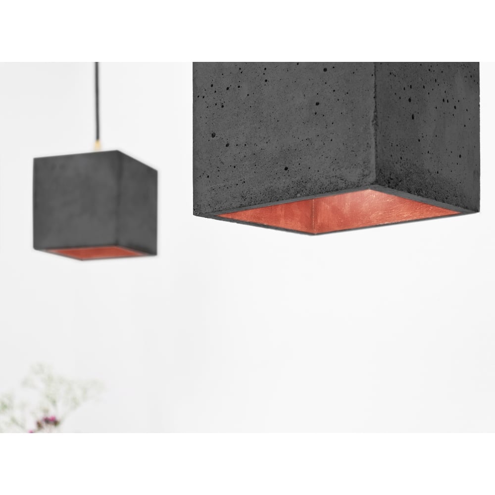 Sleek Concrete and Copper Cube Pendant Light