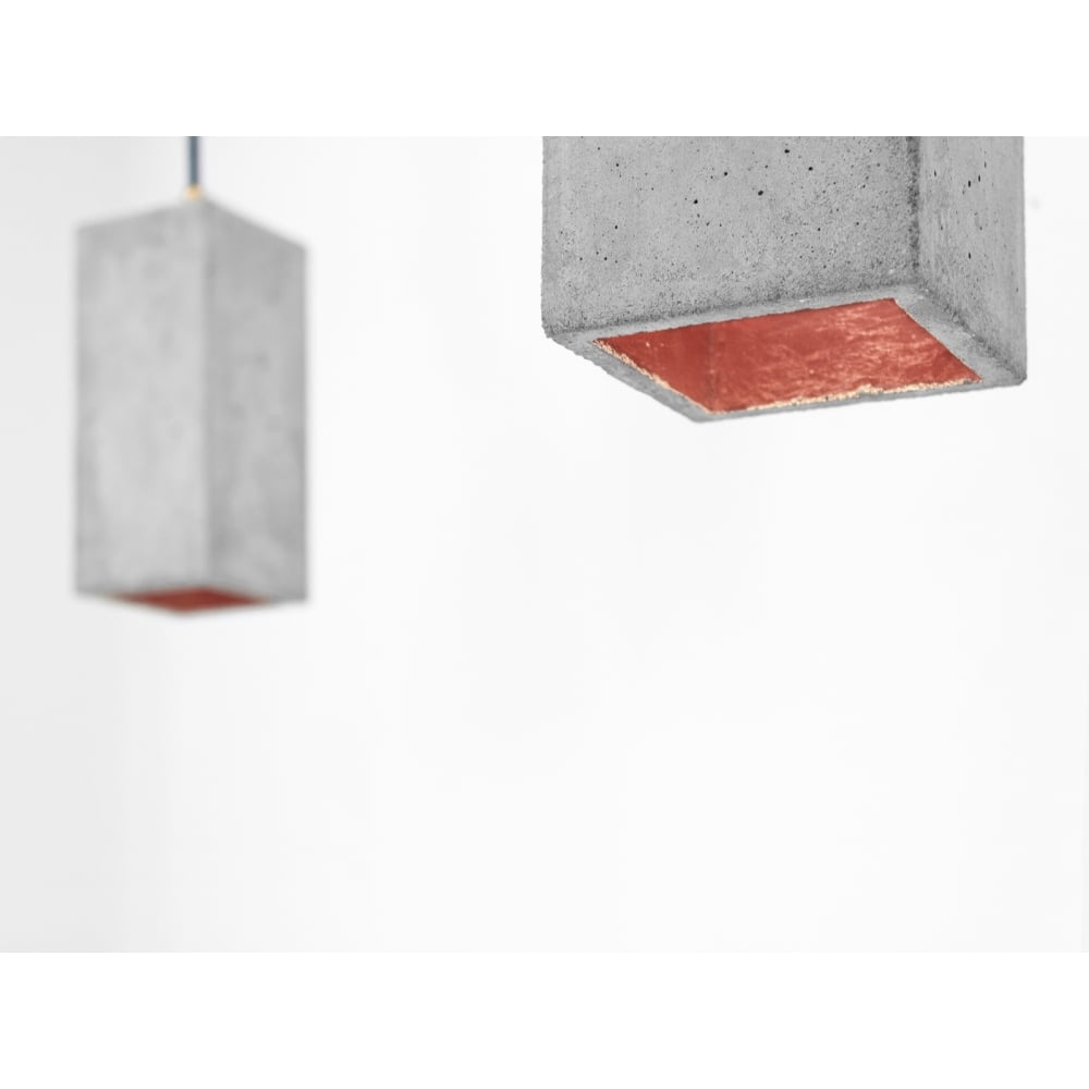 Modern Concrete and Copper Rectangle Ceiling Pendant Light