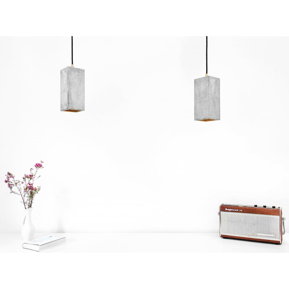 Modern Concrete and Copper Rectangle Ceiling Pendant Light