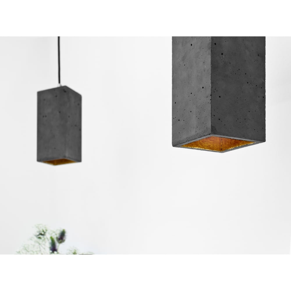 Dark Grey and Gold Rectangle Concrete Ceiling Pendant by GANTlights