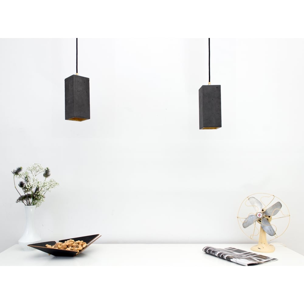 Dark Grey and Gold Rectangle Concrete Ceiling Pendant by GANTlights