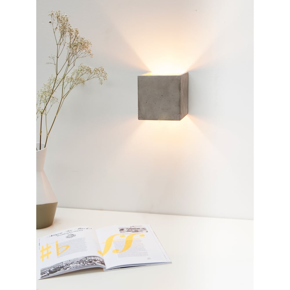 Sleek Concrete Cube Wall Light in Light Grey and Silver with Up and Down Illumination