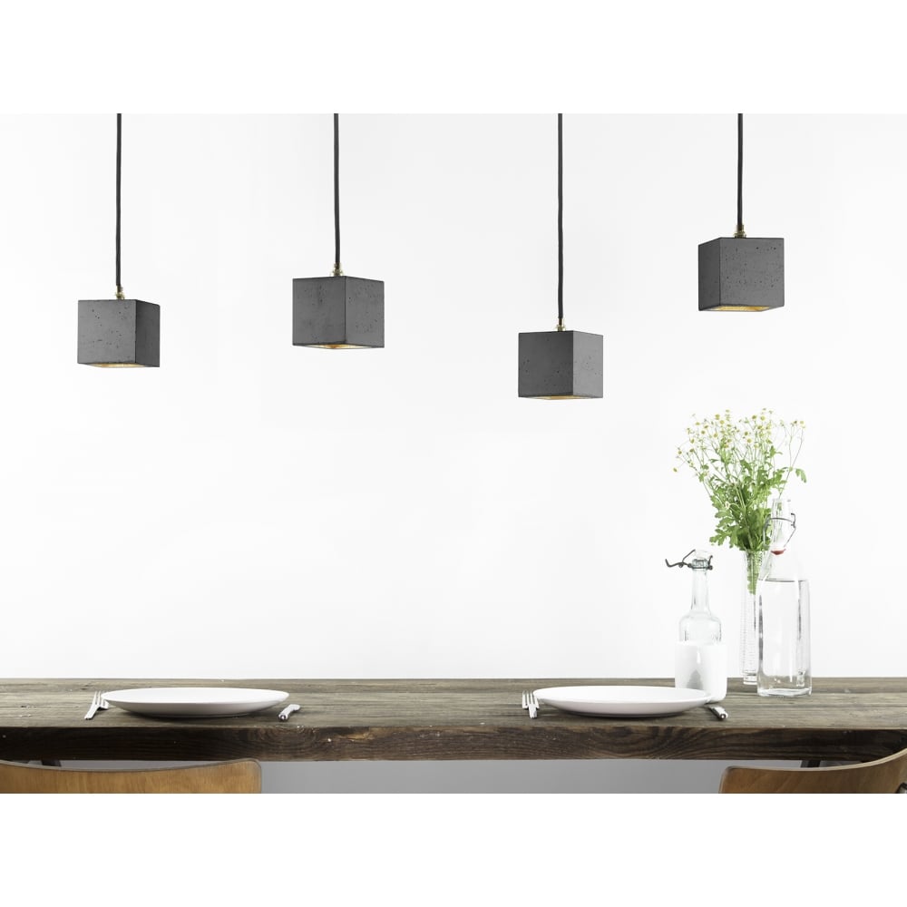 Contemporary Dark Grey and Copper Concrete Cube Pendant Light