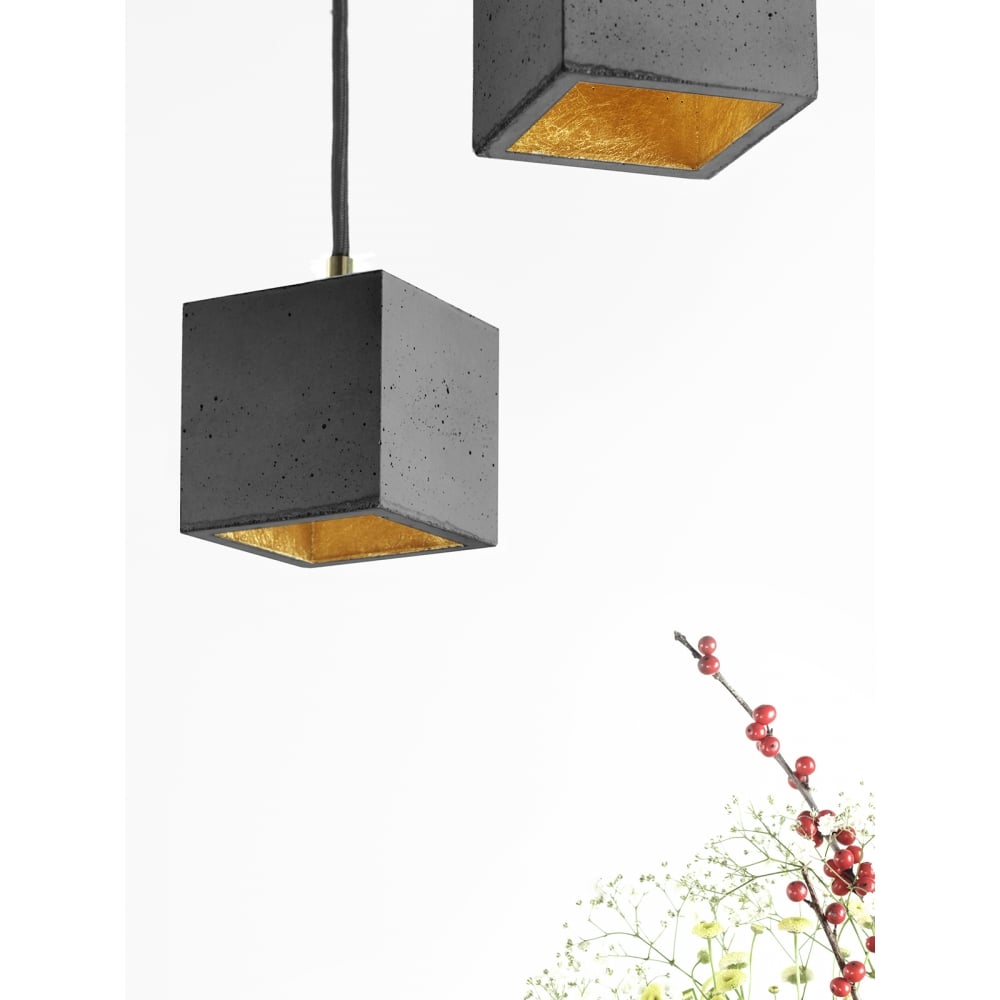 Contemporary Dark Grey and Gold Concrete Cube Pendant Light