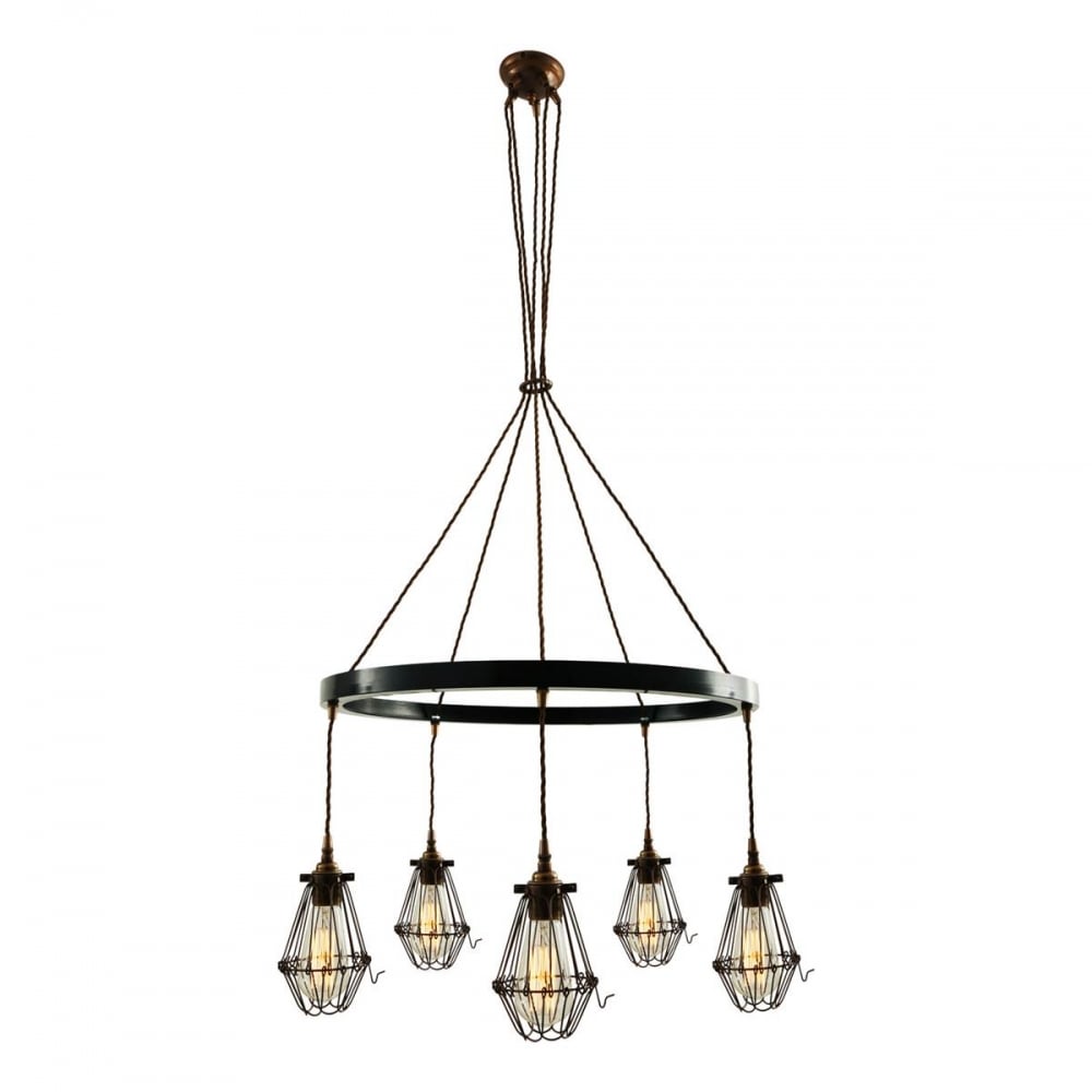 Praia One-Tier Chandelier in Antique Brass & Matte Black with Bronze Cage