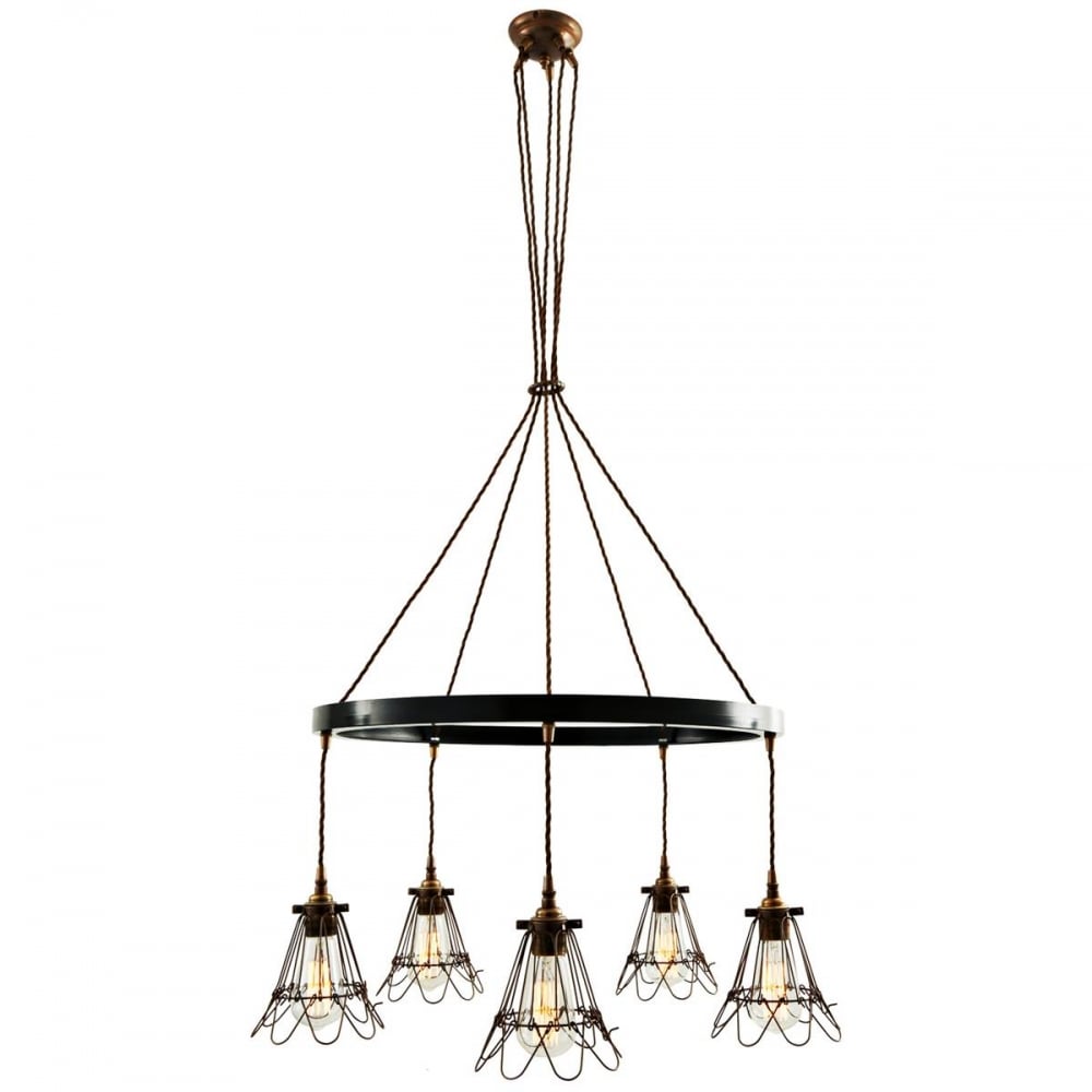 Praia One-Tier Chandelier in Antique Brass & Matte Black with Bronze Cage