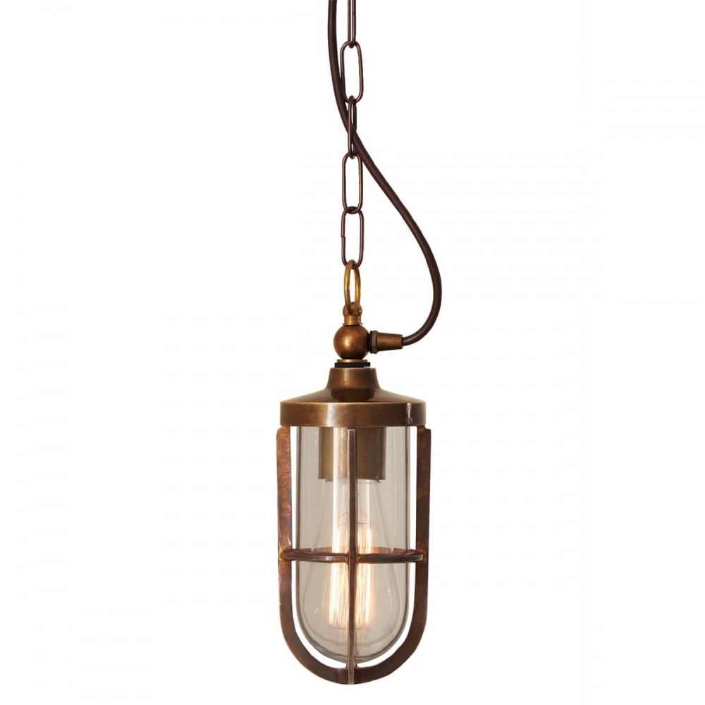 Oregon A - Vintage Nautical Clear Pendant Light in Antique Brass Finish