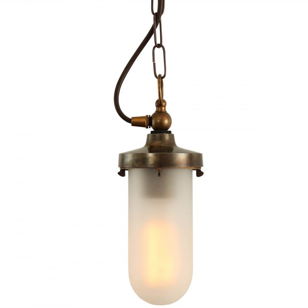 Antique Nautical Brass Pendant Light - Oregon B Crackled Glass Design