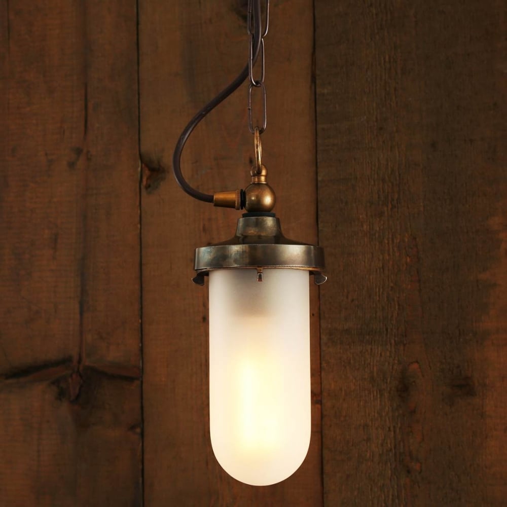 Antique Nautical Brass Pendant Light - Oregon B Crackled Glass Design