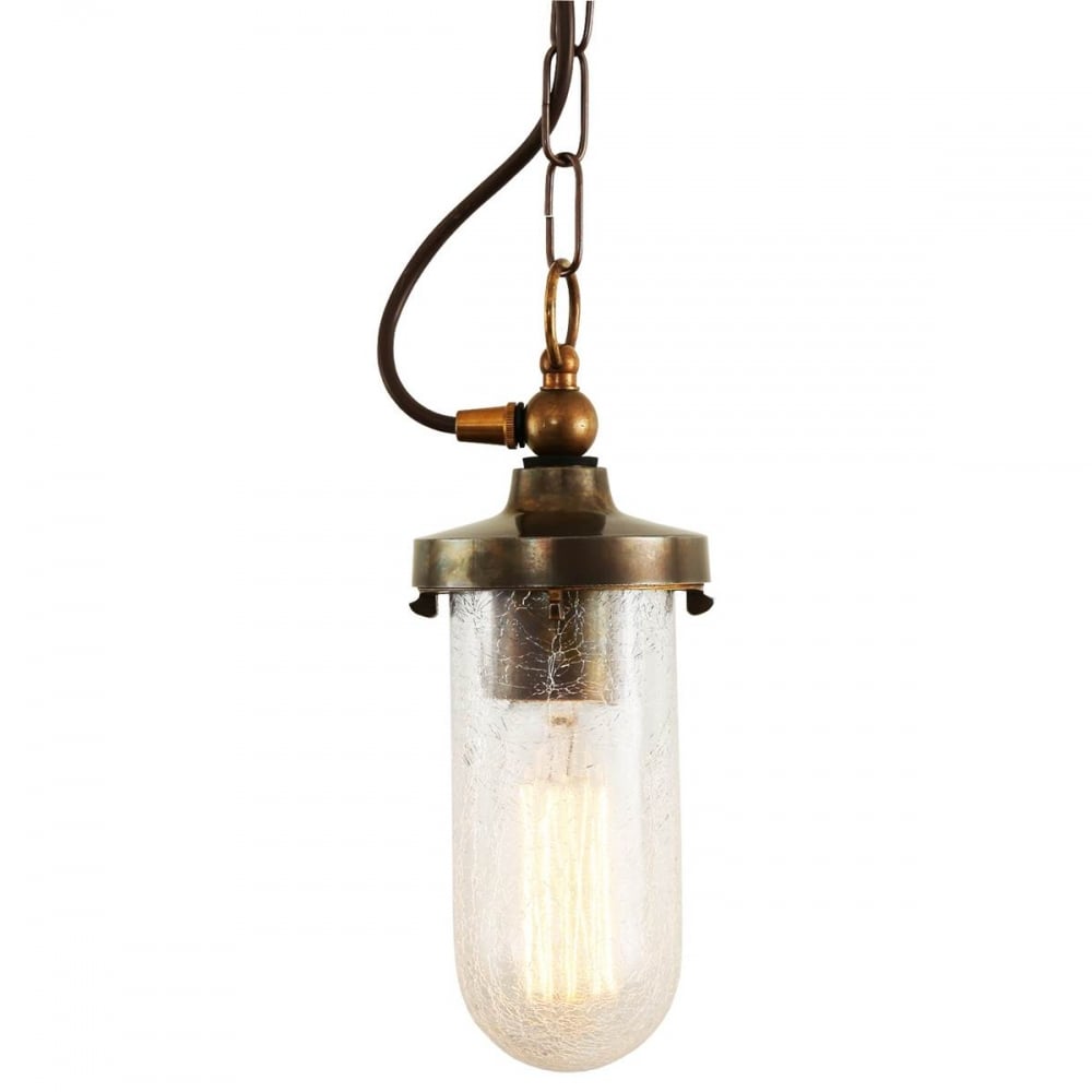 Antique Nautical Brass Pendant Light - Oregon B Crackled Glass Design