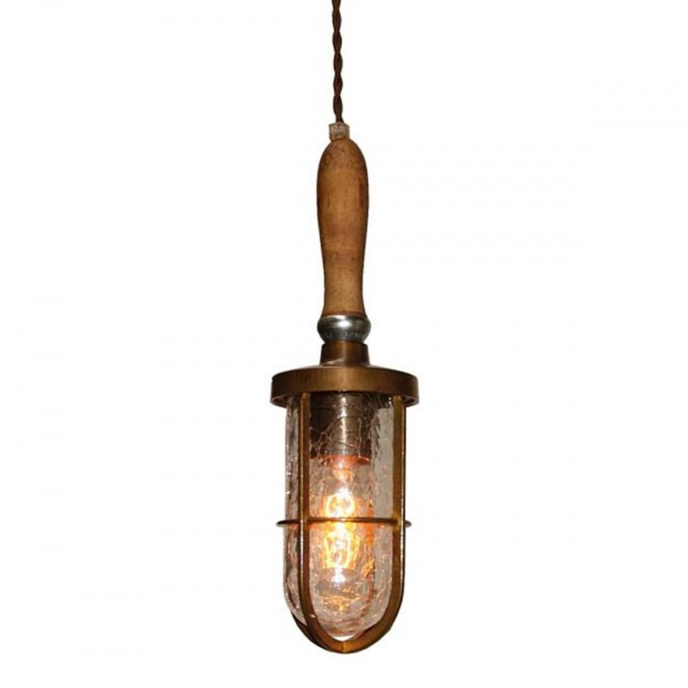 Vintage Industrial Brass & Wood Pendant Light Fixture - Edison Bulb Compatible